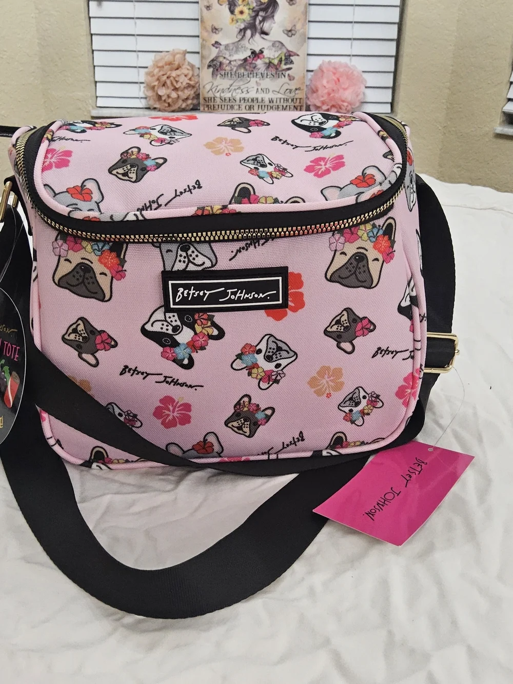 Betsey Johnson Pink Floral French Bulldog Lunch Tote